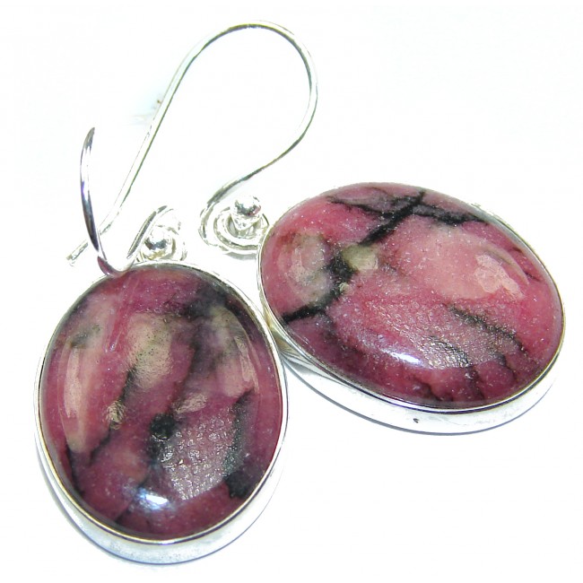 Bold natural Pink Rhodonite .925 Sterling Silver handmade earrings