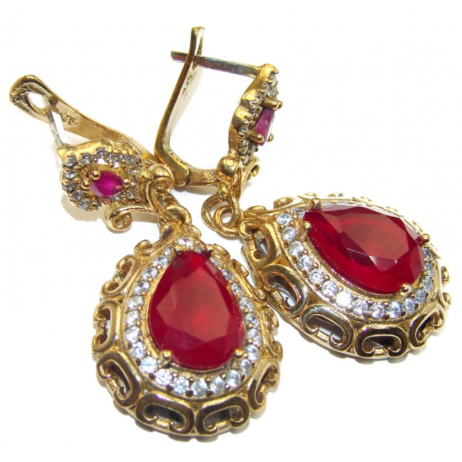 Spectacular created Ruby Gold over .925 Sterling Silver handcrafted earrings