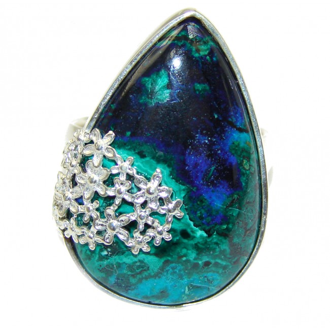 Natural Chrysocolla .925 Sterling Silver handcrafted ring size 8