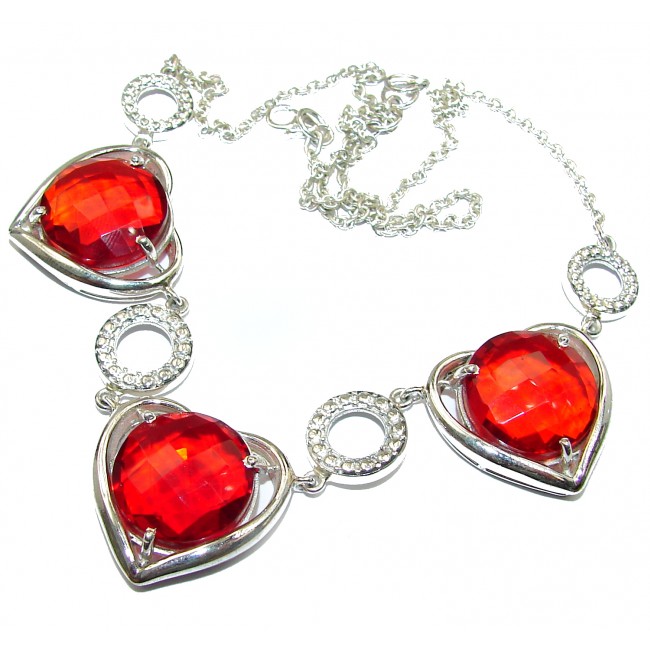 Bohemian Style One of the kind Red Quartz .925 Sterling Silver handmade necklace