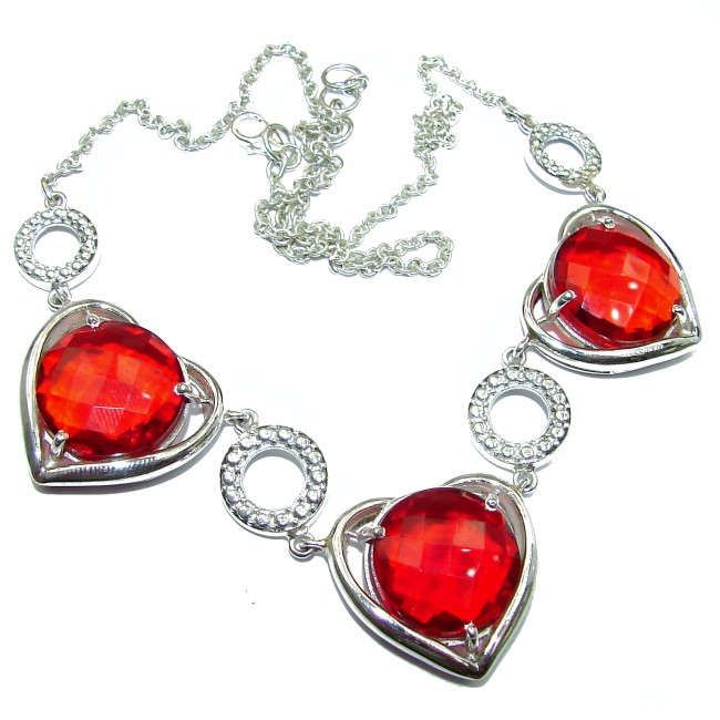Bohemian Style One of the kind Red Quartz .925 Sterling Silver handmade necklace