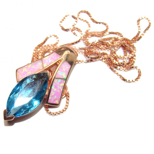 Luxury Swiss Blue Topaz Rose Gold over .925 Sterling Silver handcrafted necklace