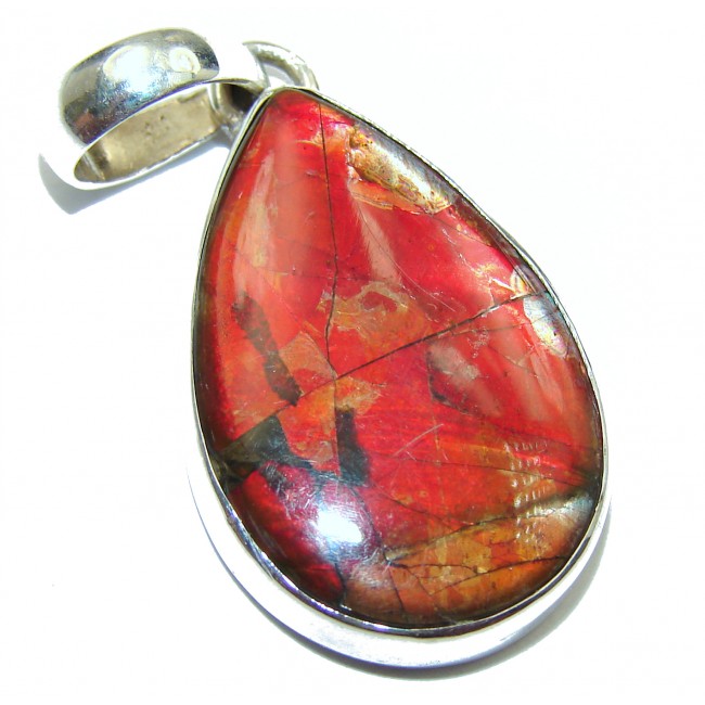 One of the kind genuine Ammolite .925 Sterling Silver Pendant