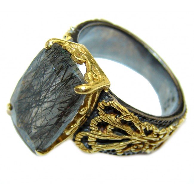 Mysterious Tourmalinated Quartz Gold over .925 Sterling Silver handmad ring s. 7