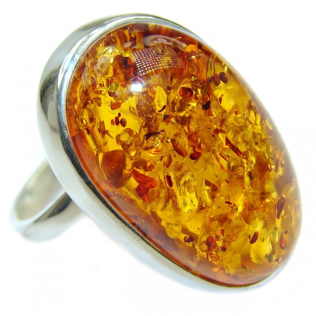 Authentic Baltic Amber .925 Sterling Silver handcrafted ring; s 9