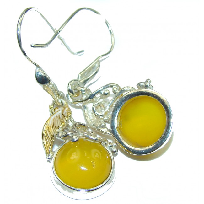 Genuine Baltic Amber two tones .925 Sterling Silver handcrafted Earrings