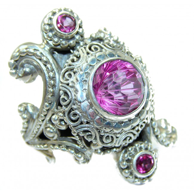 HUGE Top Quality Magic Pink Topaz .925 Sterling Silver handcrafted Ring s. 11 3/4
