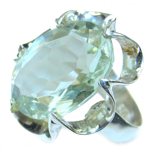Vintage Style Natural Green Amethyst .925 Sterling Silver handcrafted Ring s. 6