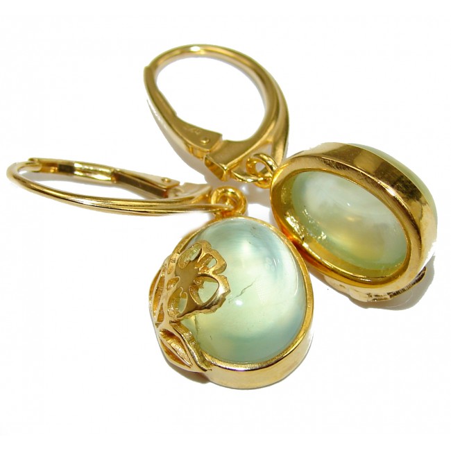 Sublime Authentic Moss Prehnite 14K Gold over .925 Sterling Silver handmade earrings