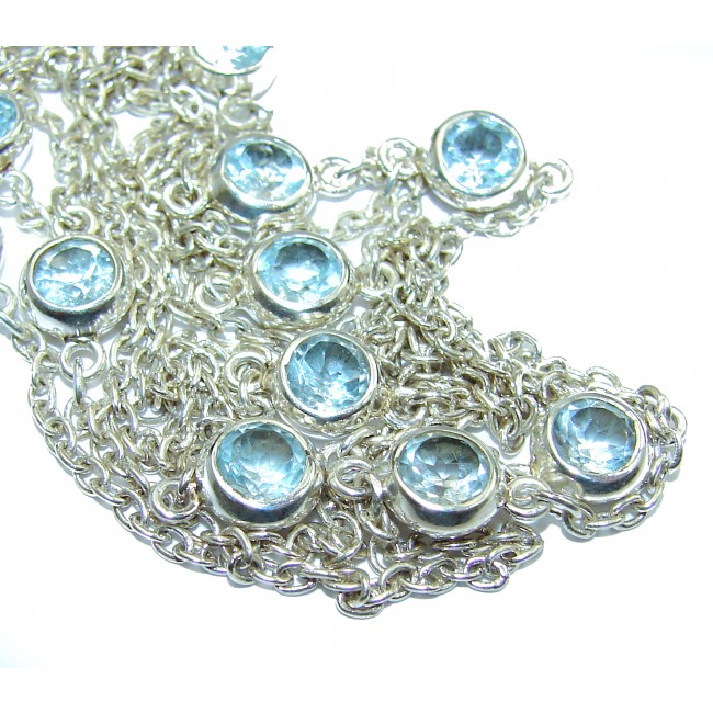36 inches Swiss Blue Topaz .925 Sterling Silver Station necklace