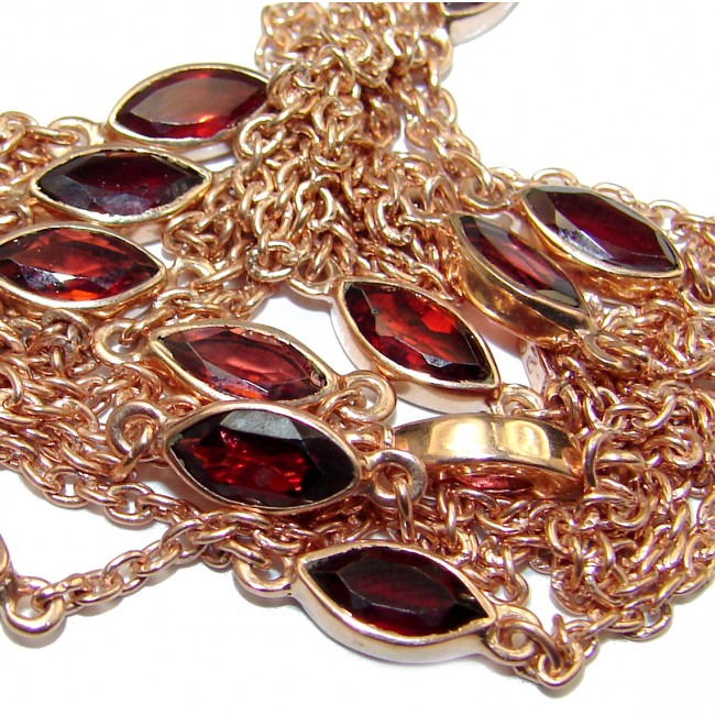 36 inches Genuine Garnet Rose Gold over .925 Sterling Silver handmade Station necklace