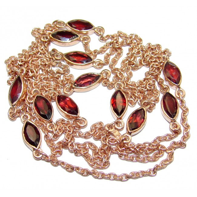 36 inches Genuine Garnet Rose Gold over .925 Sterling Silver handmade Station necklace