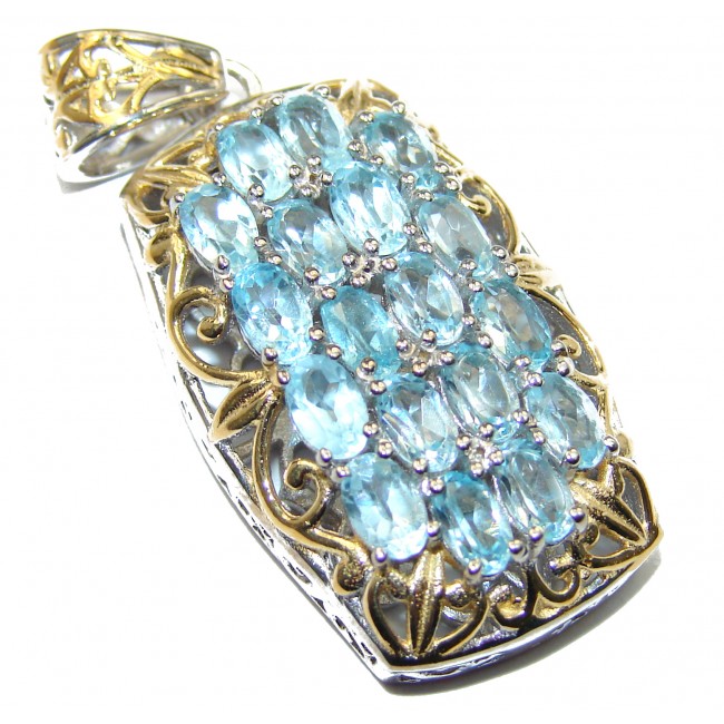 Beautiful genuine Swiss Blue Topaz 14K Gold over .925 Sterling Silver handcrafted Pendant