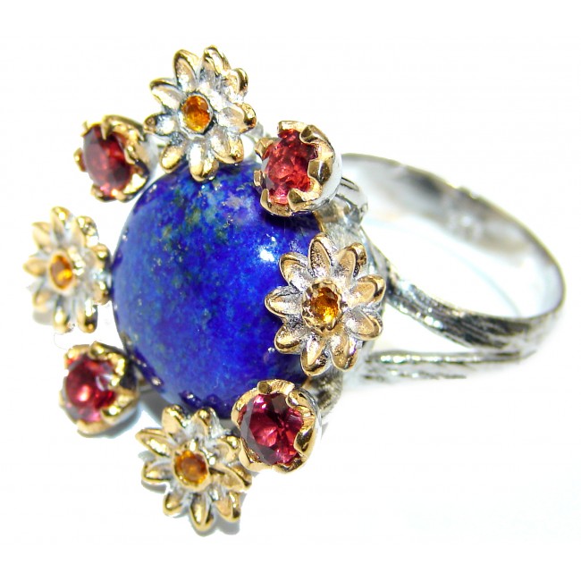 Natural Lapis Lazuli 14K Gold over .925 Sterling Silver handcrafted ring size 6 adjustable
