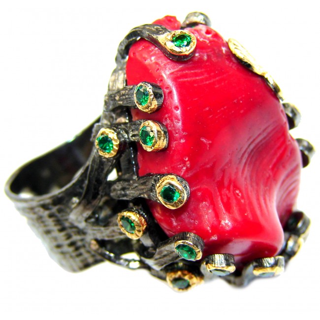 Natural Fossilized Coral 14K Gold over .925 Sterling Silver handmade ring s. 7 1/2