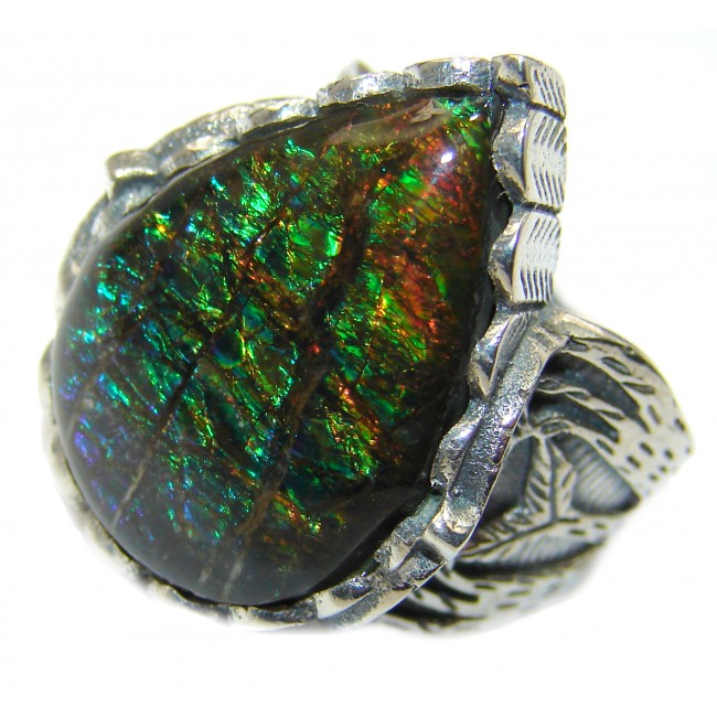 Pure Energy Genuine Canadian Ammolite .925 Sterling Silver handmade ring size 6