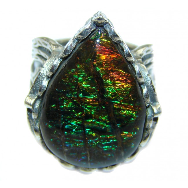 Pure Energy Genuine Canadian Ammolite .925 Sterling Silver handmade ring size 6