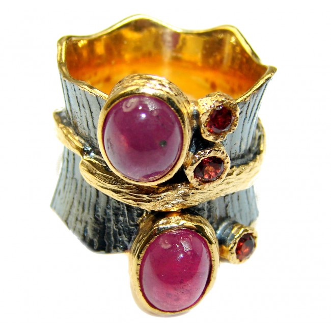 Large genuine Ruby 14K Gold over .925 Sterling Silver Statement ring; s. 6 1/2