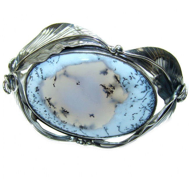 Huge Floral Design Dendritic Agate oxidized .925 Sterling Silver handcrafted Bracelet