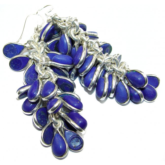 Gorgeous lab. Lapis Lazuli .925 Sterling Silver handcrafted Cha- Cha earrings