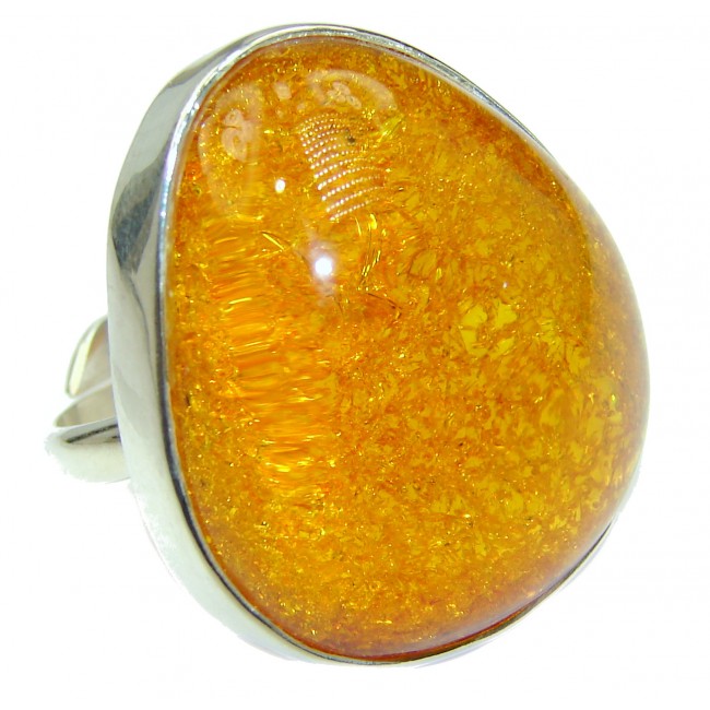 HUGE authentic Baltic Amber .925 Sterling Silver handcrafted ring; s. 7 adjustable