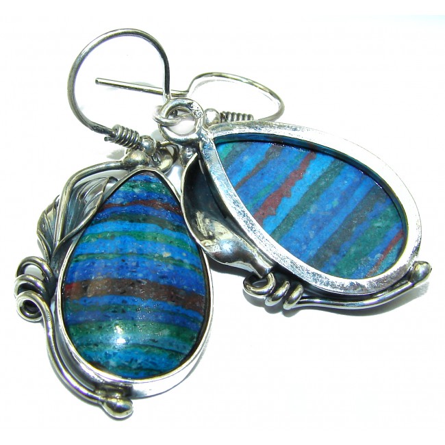 Vintage Design Rainbow Calsilica .925 Sterling Silver handmade earrings