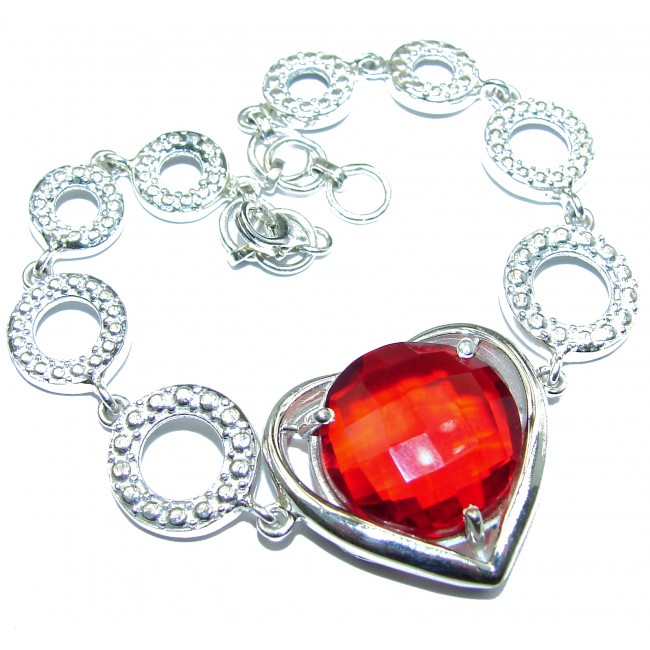 Passion's Hearts Red Quartz .925 Sterling Silver handcrafted Bracelet
