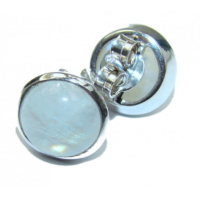 Genuine Fire Moonstone 10 mm wide .925 Sterling Silver handcrafted Earrings