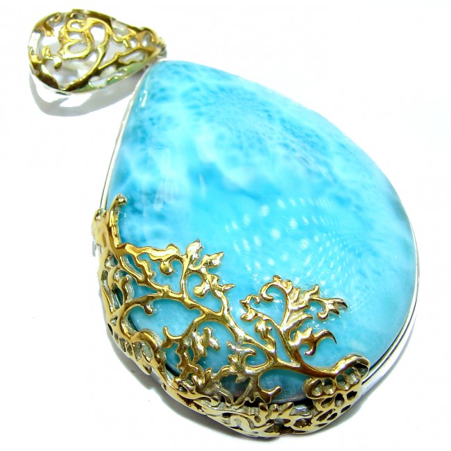 Large Perfectly Blue Caribbean Larimar 14K Gold over .925 Sterling Silver handmade pendant