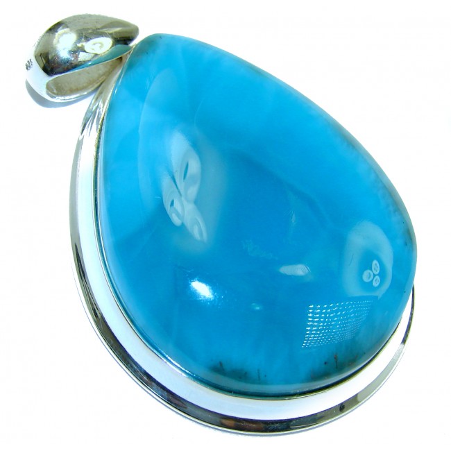 Large 36.1 grams Perfectly Blue Caribbean Larimar .925 Sterling Silver handmade pendant