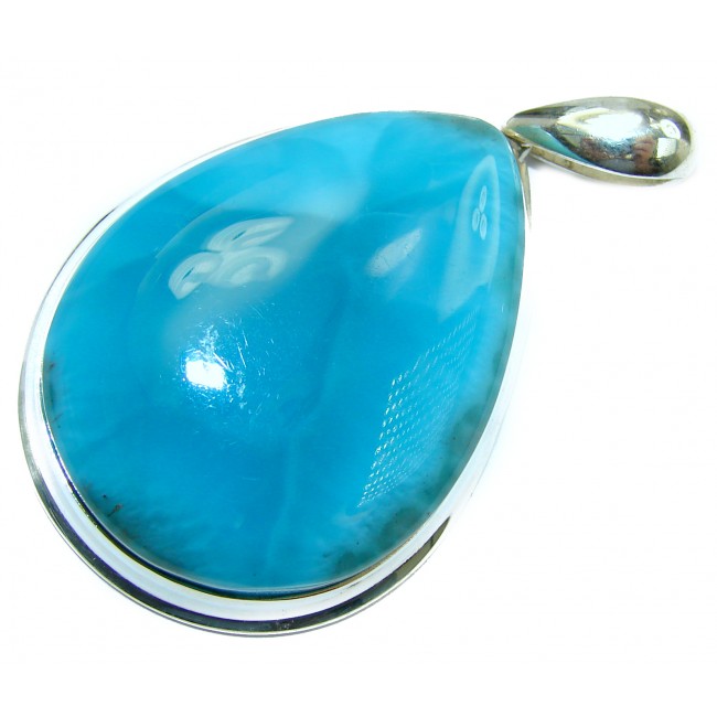 Large 36.1 grams Perfectly Blue Caribbean Larimar .925 Sterling Silver handmade pendant