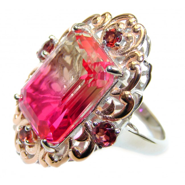 HUGE Top Quality Volcanic Pink Touramaline Topaz .925 Sterling Silver handcrafted Ring s. 8 1/4