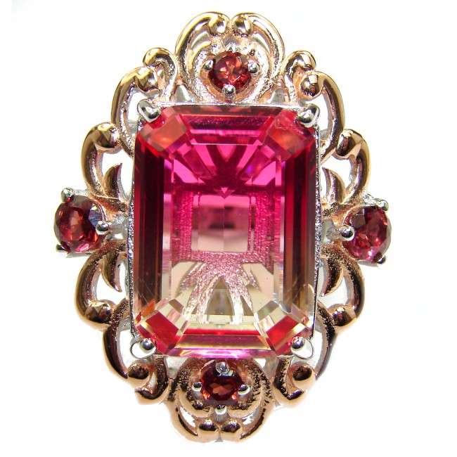 HUGE Top Quality Volcanic Pink Touramaline Topaz .925 Sterling Silver handcrafted Ring s. 8 1/4