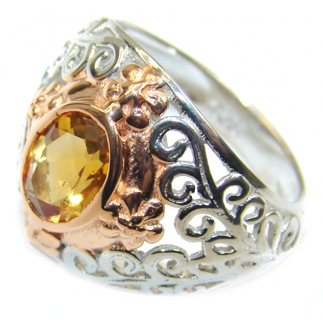 Faceted Citrine oxidized .925 Sterling Silver handmade ring size 7