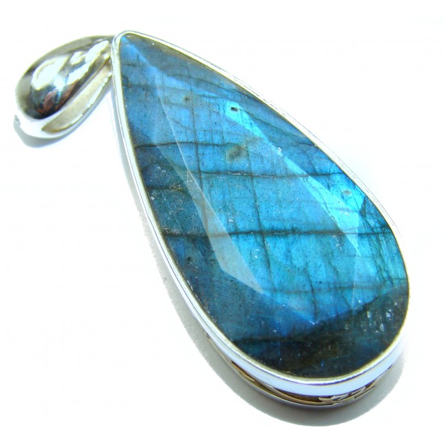 Incredible 60ct Fire Labradorite 18k Gold over .925 Sterling Silver handmade Pendant