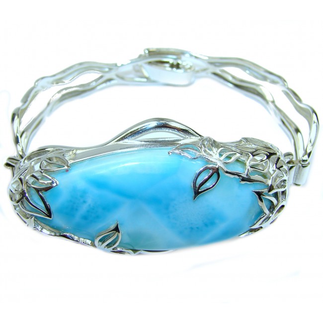 Incredible quality Genuine Blue Larimar .925 Sterling Silver handmade Bracelet Cuff