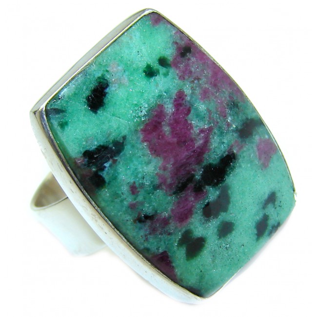 Ruby in Zoisite .925 Sterling Silver handmade Cocktail Ring s. 6 adjustable
