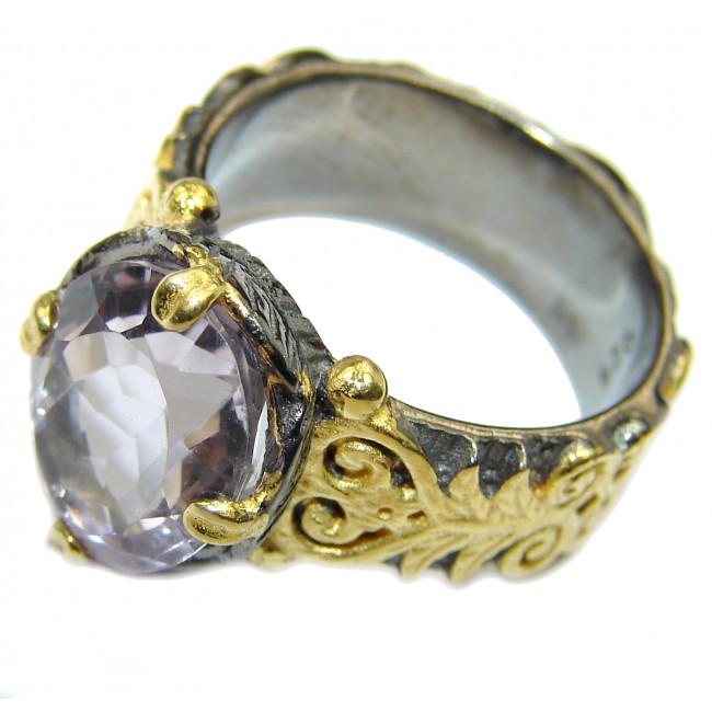 Spectacular genuine Pink Amethyst 14K Gold over .925 Sterling Silver handcrafted Ring size 6