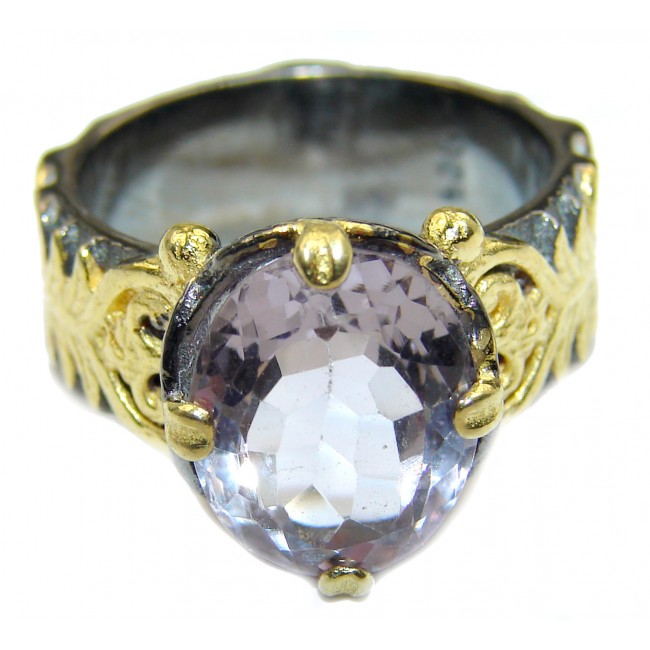 Spectacular genuine Pink Amethyst 14K Gold over .925 Sterling Silver handcrafted Ring size 6