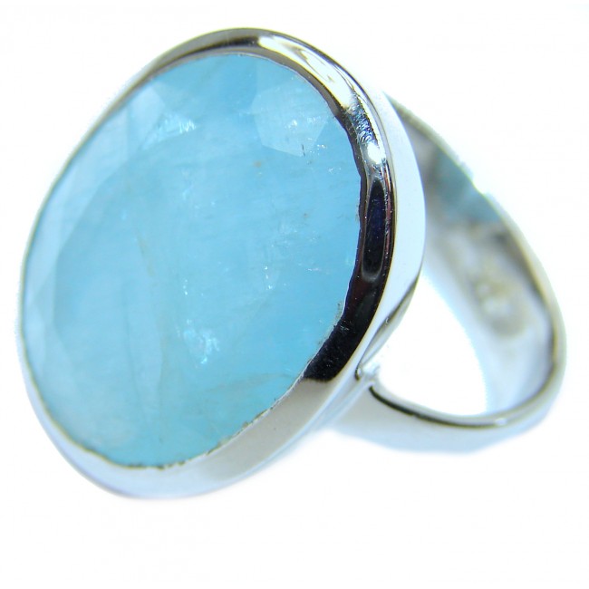 Modern Design Blue Aquamarine .925 Sterling Silver handmade ring s. 8