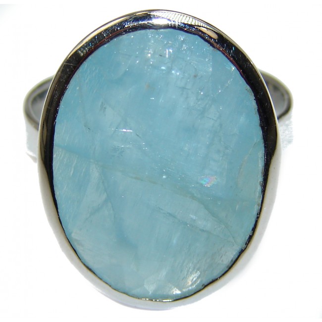Modern Design Blue Aquamarine .925 Sterling Silver handmade ring s. 8