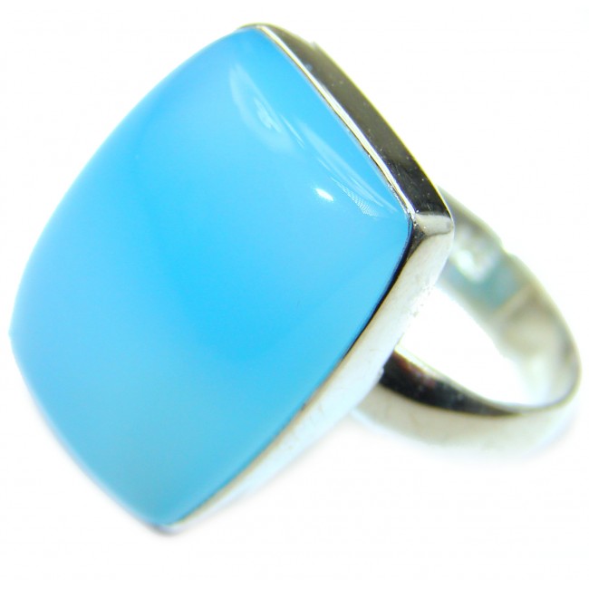 Blue Chalcedony Agate .925 Sterling Silver handcrafted Ring s. 7 adjustrable