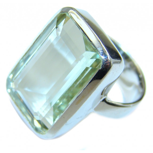 Natural Green Amethyst .925 Sterling Silver handmade Cocktail Ring s. 6