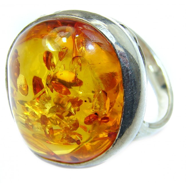 Authentic Baltic Amber .925 Sterling Silver handcrafted ring; s 8 adjustable