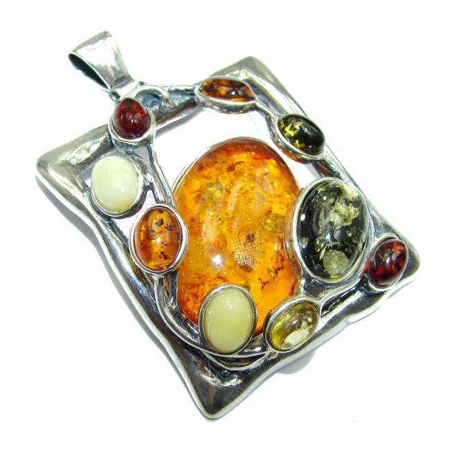 Modern Concept Natural Baltic Amber .925 Sterling Silver handmade Pendant