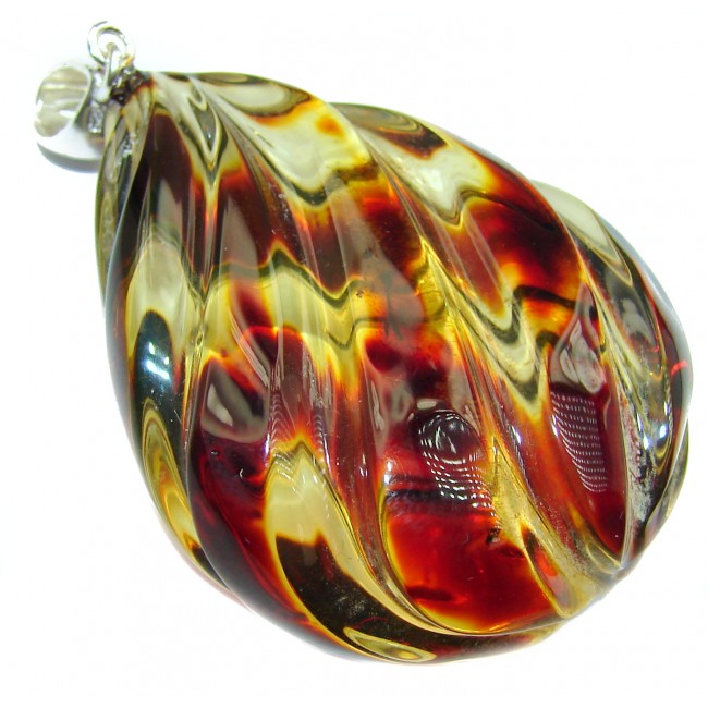 Huge Sophisticated pattern Authentic carved Baltic Amber .925 Sterling Silver handmade Pendant