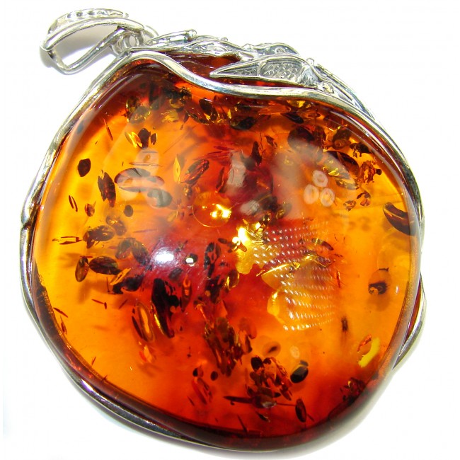 Huge and Beautiful Natural Baltic Amber .925 Sterling Silver handmade Pendant