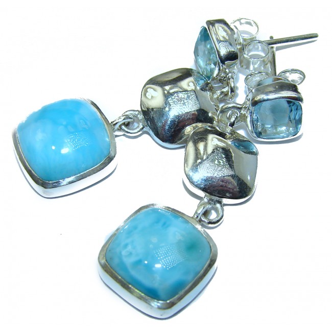 Blue Legacy Larimar Swiss Blue Topaz .925 Sterling Silver handmade earrings