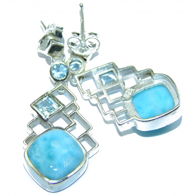Modern Style Blue Larimar oxidized Sterling Silver handmade stud earrings