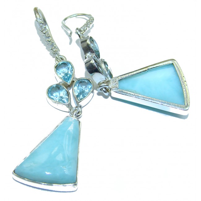 Precious genuine Blue Larimar .925 Sterling Silver handmade earrings